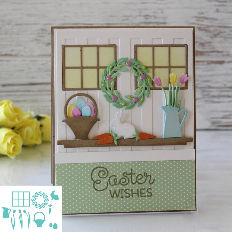 

Tulips Flowers Window Shape Metal Cutting dies Scrapbooking Album Handcrafts Embossing DIY Paper card Making Models Stencils