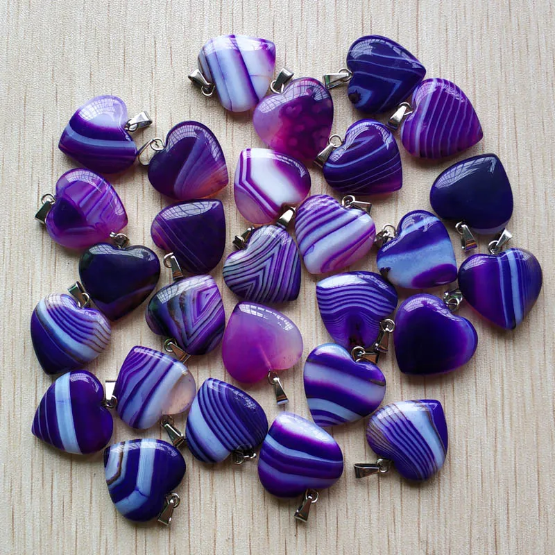 Wholesale 36pcs/lot good quality purple stripe onyx heart shape pendants for jewelry making 20mm free shipping