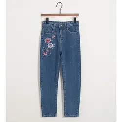 Высокая талия джинсы Для женщин Винтаж вышитые Джинсы для женщин стрейч Для женщин S джинсовые штаны Повседневное Fit Джинсы для женщин