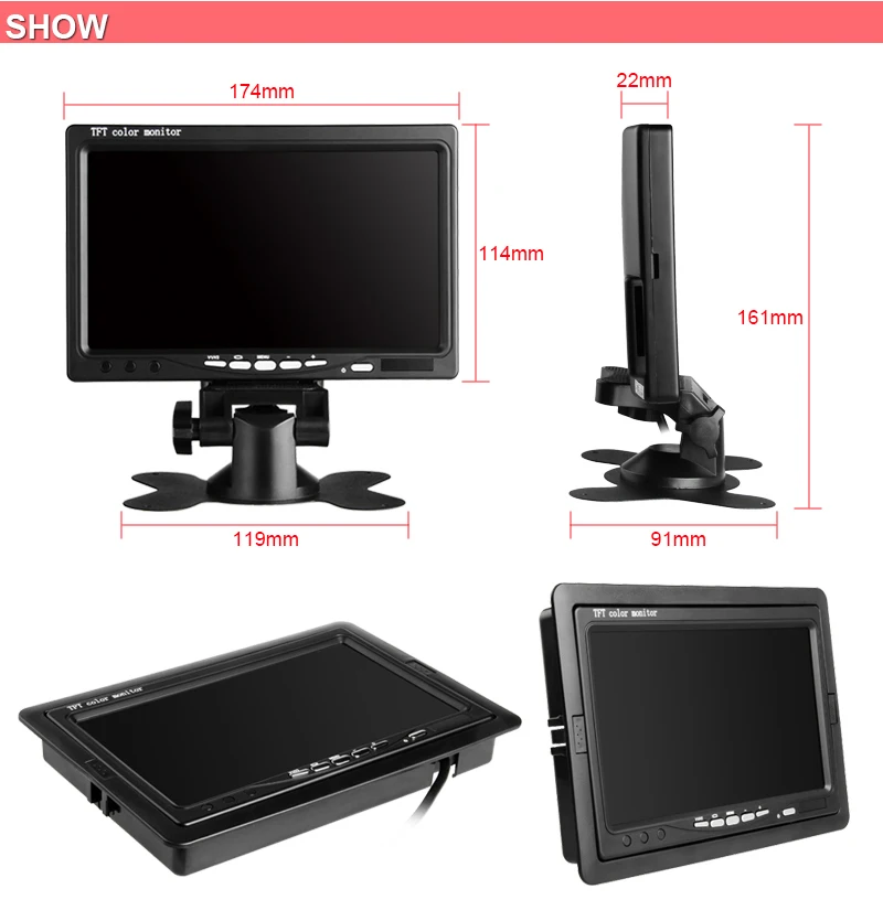 Монитор автомобиля, 800*480 HD TFT ЖК-дисплей Moitor с AV вход, специально для автомобиля DVR, 7 дюймов Цвет Парковка монитор