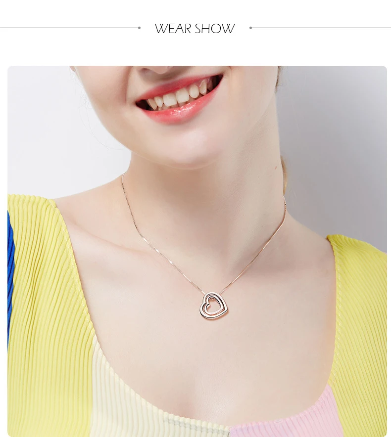 Warme Farben Korean Rose Gold Color Necklace for Women Double Heart Pendant Necklace Fashion Jewelry Choker Necklace Collares