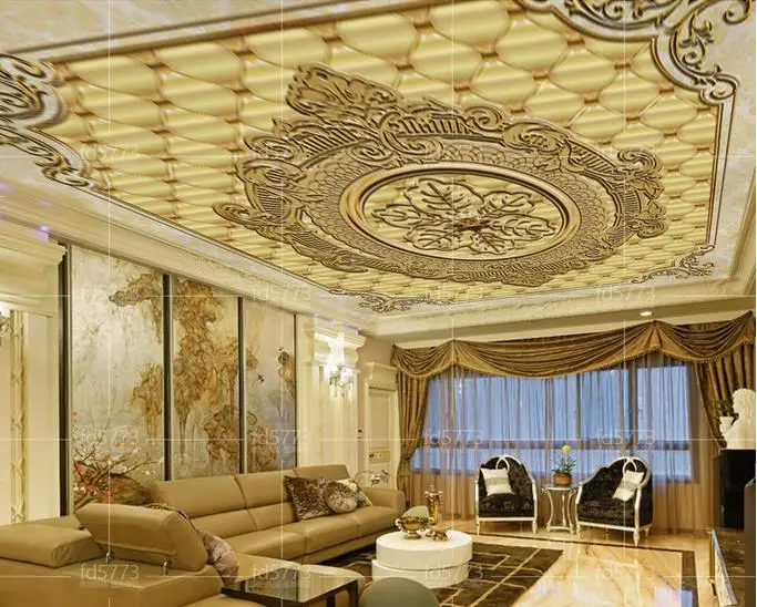 3d Ceiling Wall Paper Embossed Pattern Marble Soft Bag Wallpaper