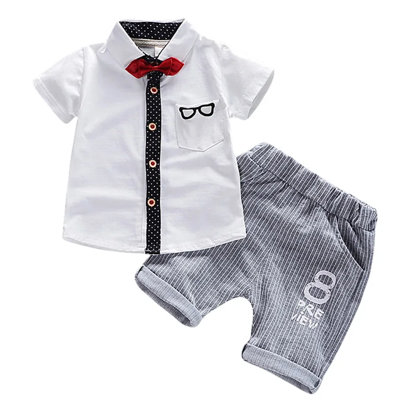 Комплекты одежды для маленьких мальчиков коллекция года, летняя детская одежда футболка джентльмена для маленьких мальчиков+ шорты комплект одежды из 2 предметов для детей, одежда для мальчиков - Цвет: White