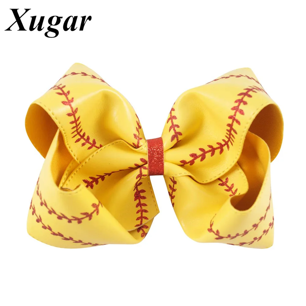 Buy 7" Big Leather Baseball Hair Bow For Kids Girls