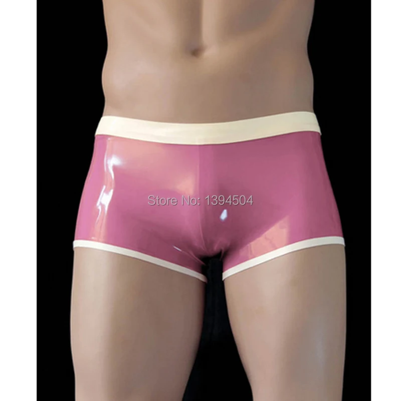 

new Hot men male white spliced customize szie color handmade latex underwear tight zentai shorts pants lingerie