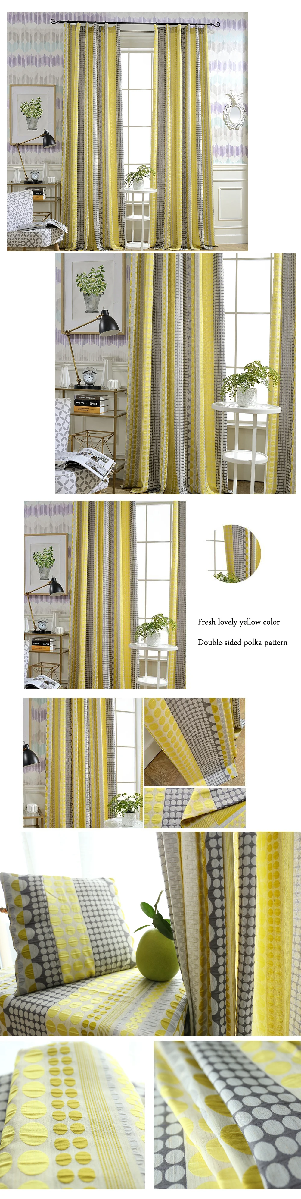 Современные жаккардовые шторы в горошек для гостиной, двухсторонние роскошные шторы с точками для спальни, желтые оконные шторы