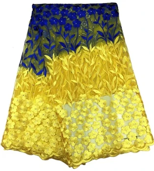 African Lace Fabric with stones Nigerian lace in yellow and blue 2018 Latest african french lace fabrics for wedding African Lace Fabric with stones Nigerian lace in yellow and blue 2018 Latest african french lace fabrics for wedding