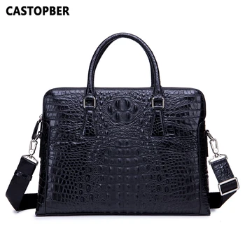 

Crocodile Business Men Briefcase Genuine Leather Handbags for 13.3" Laptop Cowhide Male Crossbody Bags Messenger Tablet 2 Zipper