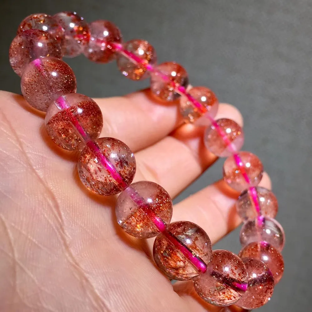 Подлинная натуральная Lepidocrocite кварц красный супер семь прозрачный 10 мм круглый шарик растягивающийся Кристальный браслет женский сертификат AAAAA