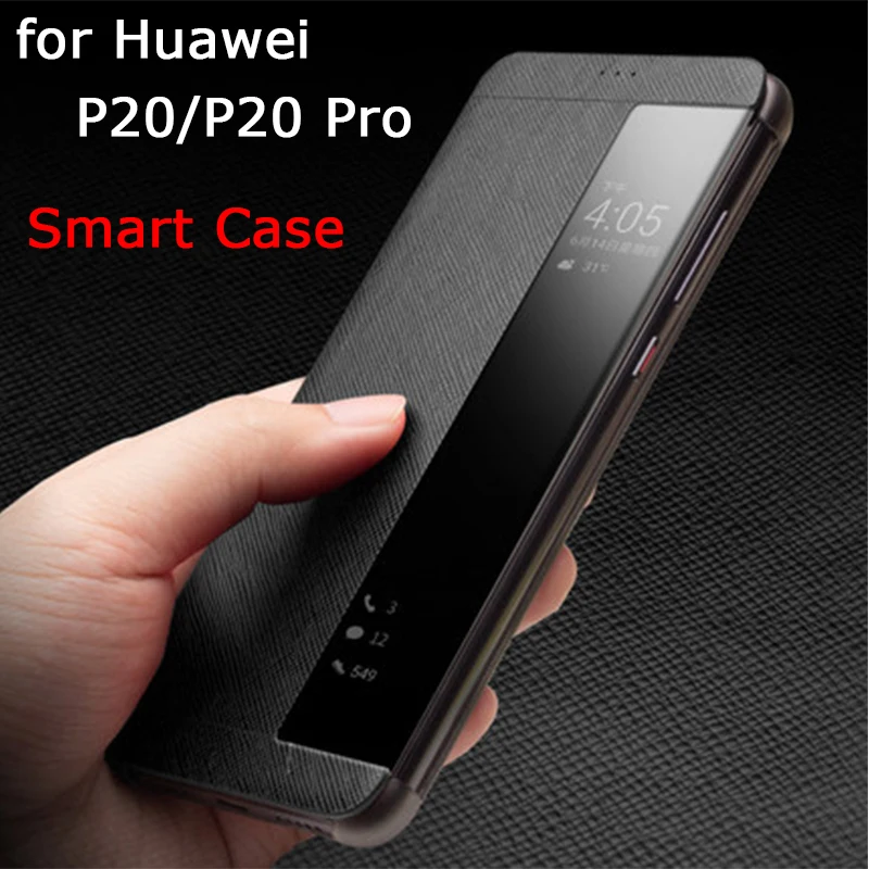 

Smart Flip Phone Case for Huawei P20 Window View Business Cover Genuine Leather Cases for Fundas Huawei P20 Pro P20pro Bag Skin