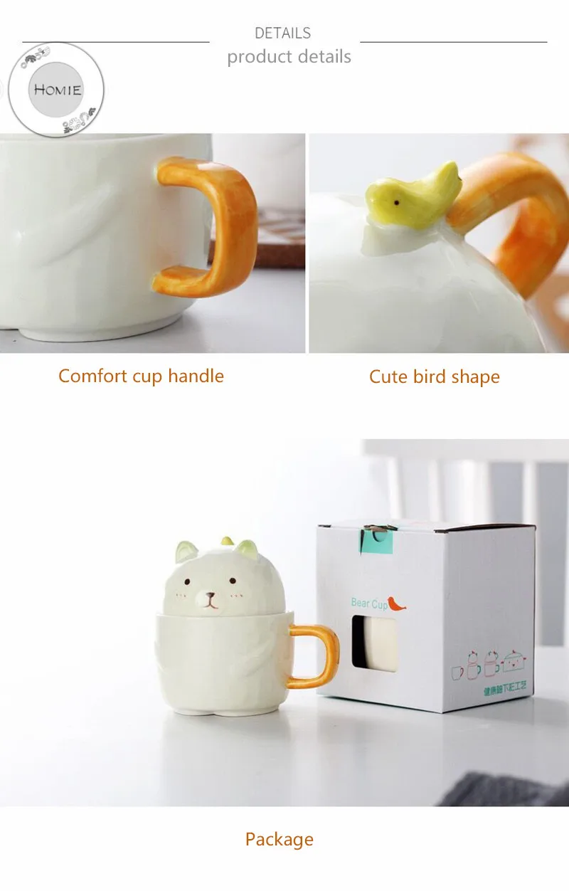 HOMIE lovely Cartoon bear Cup Coffee Mug Large  With lid Mugs creative Drinkware Tea milk Cup Afternoon ceramics Office home07