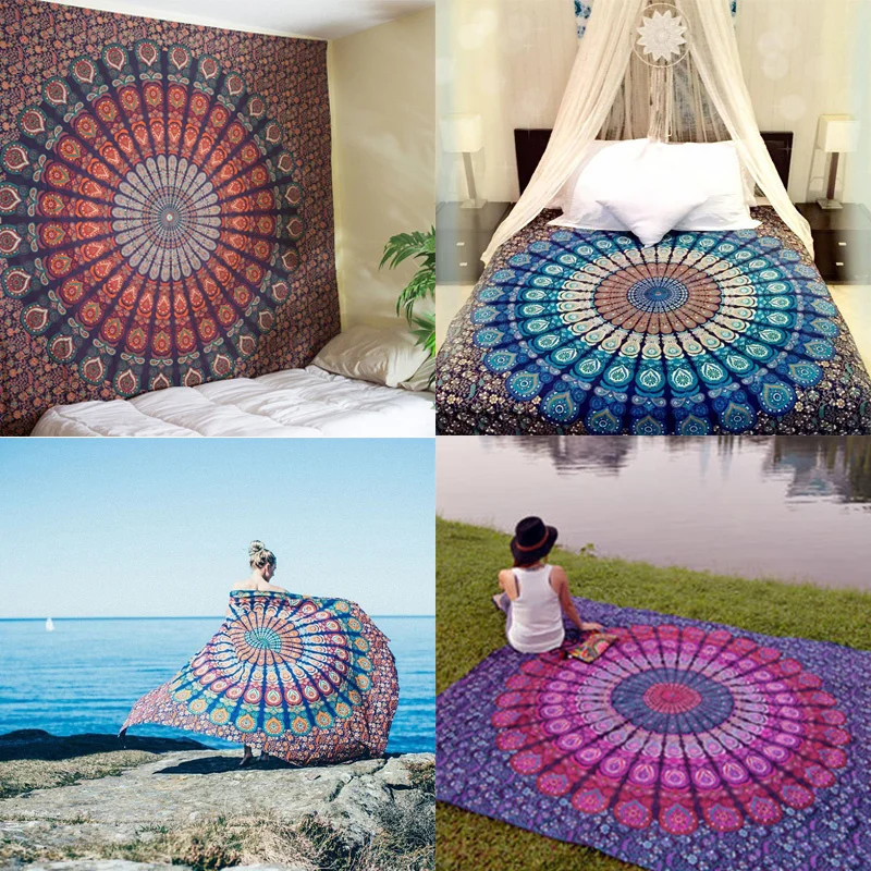 

Hot New Indian Mandala Tapestry Hippie Home Decor Wall Hanging Boho Beach Throw Towel Yoga Mat Bedspread Table Cloth 210*150CM