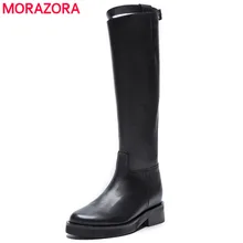 MORAZORA/; сапоги до колена из высококачественной натуральной кожи; женские осенние сапоги с круглым носком на квадратном каблуке; модная женская обувь на молнии