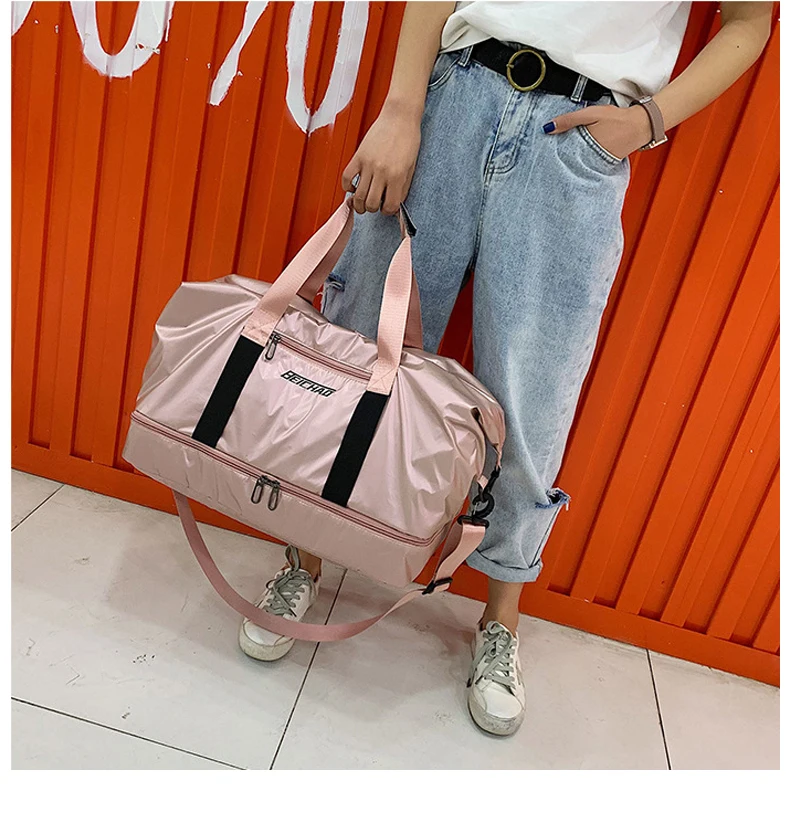 Розовая большая дорожная сумка, Женская водонепроницаемая многофункциональная дорожная сумка для путешествий, сумка на плечо, вместительная сумка для багажа на выходные, фитнес-сумка