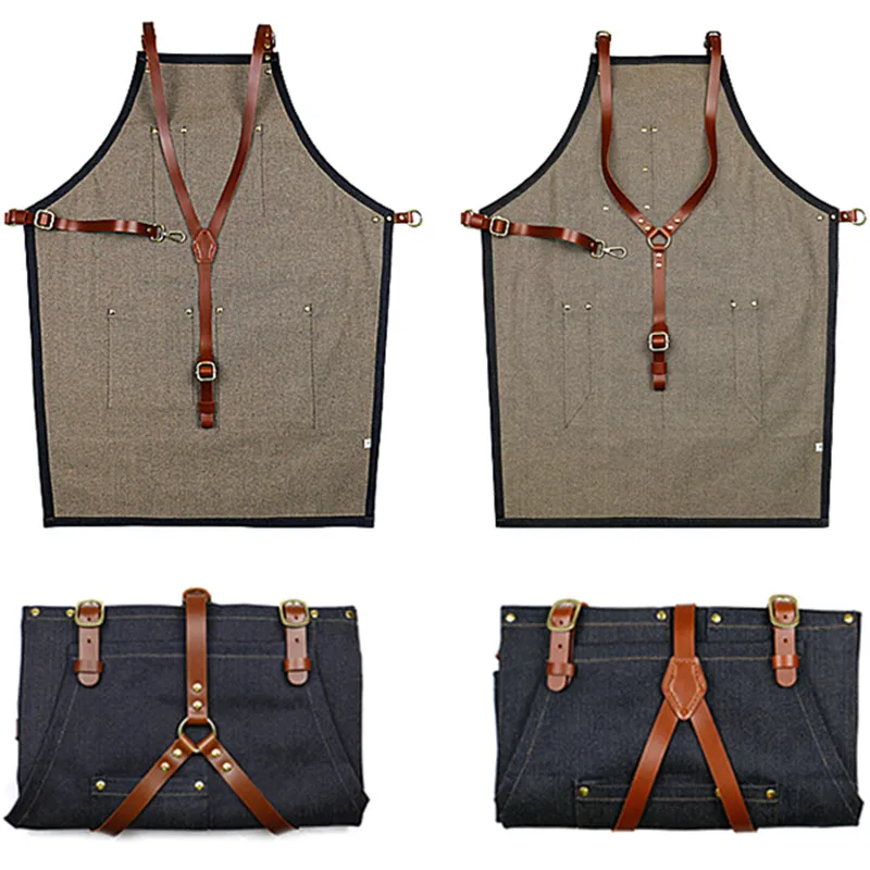 Denim Apron Leather Strap K54B-5