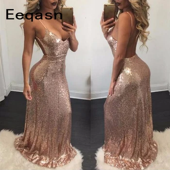 

Sexy Backless V neck Prom Dress 2020 Sequined Mermaid Sleeveless Sweep Train Evening Gowns Vestido De Fiesta Longo