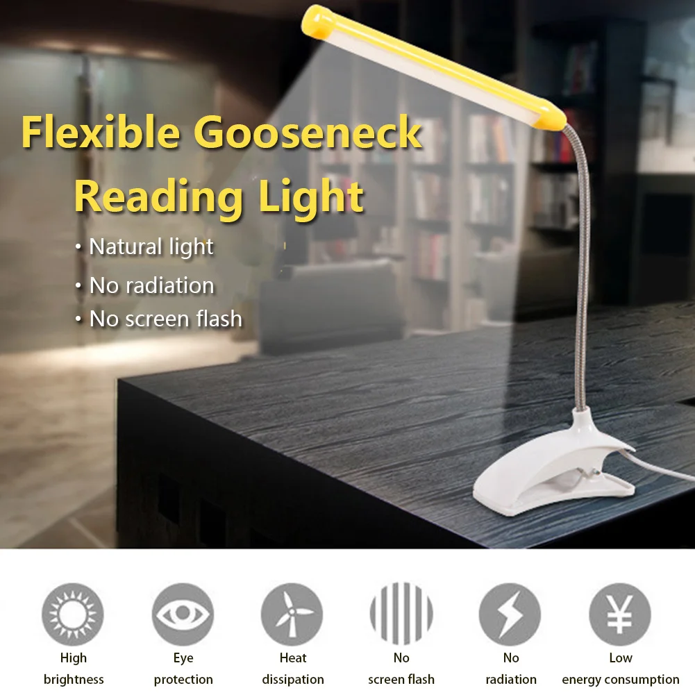 

LIGINWAAT Flexible Gooseneck Reading Light Portable Clip-on Eye Protection Book Light For Children Bedroom USB LED Desk Lamp