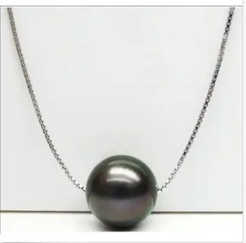 

free shipping HOT 10-11MM NATURAL SOUTH SEA GENUINE BLACK PEARL PENDANT NECKLACE