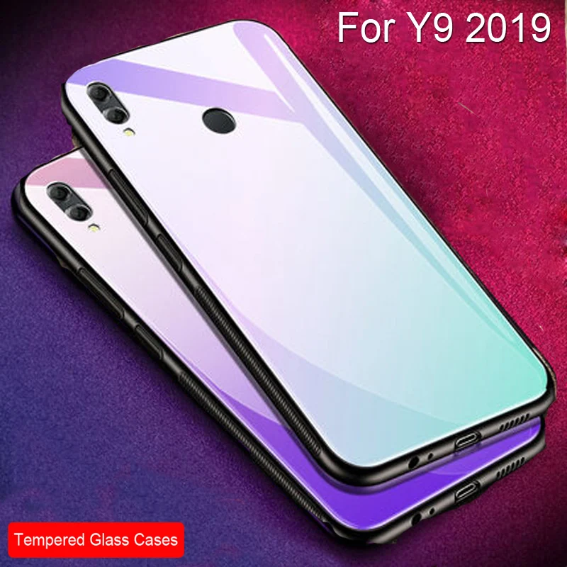 Градиентный чехол из закаленного стекла для Huawei Y9 2019 мягкий силиконовый Y 9