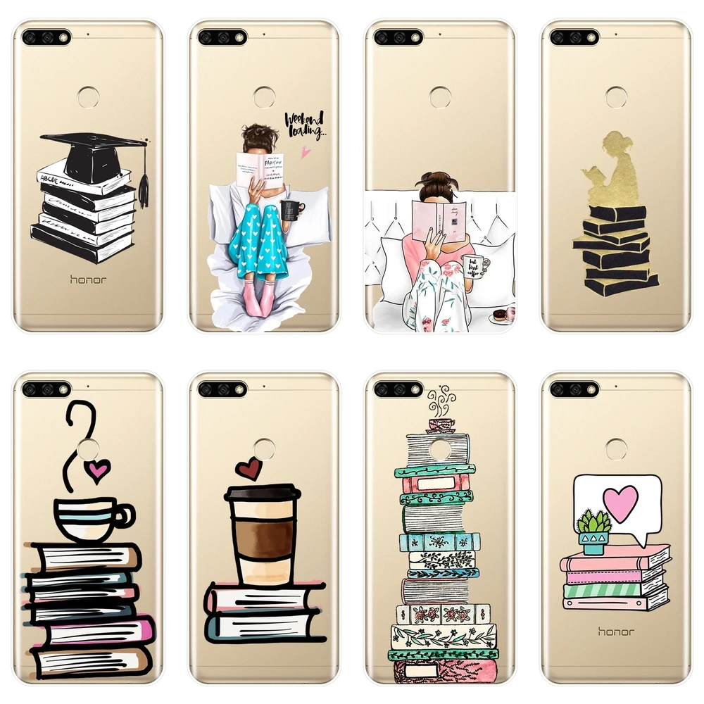 

Phone Case For Huawei Honor 7 8 9 10 Lite 7S 7X 7A 7C Pro Silicone Soft Book Girl Back Cover For Huawei Honor 8X MAX 10 9 8 Case