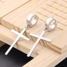 

Korean fashion earrings for women round cross pendant personalized men silver drop earrings stainless steel jewelry accessories