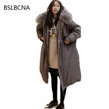 Vintage 2019 abrigo de invierno para mujer estilo coreano Parka femenina cuello de pelo grande ajustado mujer prendas de vestir exteriores cálido Chaqueta larga de algodón A88