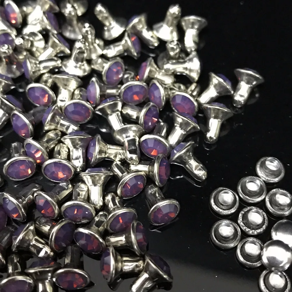 

New Coming DIY 50PCS 4MM Cyclamen Opal CZ+++ Hardware Rivets Purple Opal Crystal Rivets Leather Craft Punk Studs Fit DIY Making