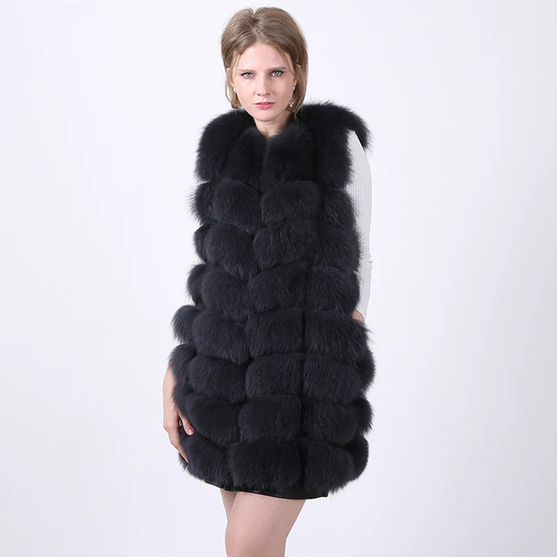 Женская куртка из лисьего меха, жилет из натурального меха, длинная куртка, зимняя теплая и стильная кожаная куртка, жилет из натурального меха, пальто из натурального Лисьего меха