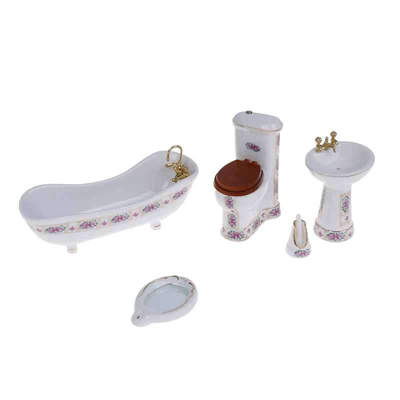 4 шт 1/12 Масштаб Кукольный дом мебель миниатюрная керамическая ванная ванна туалет раковина щетка подставка зеркало высокое качество