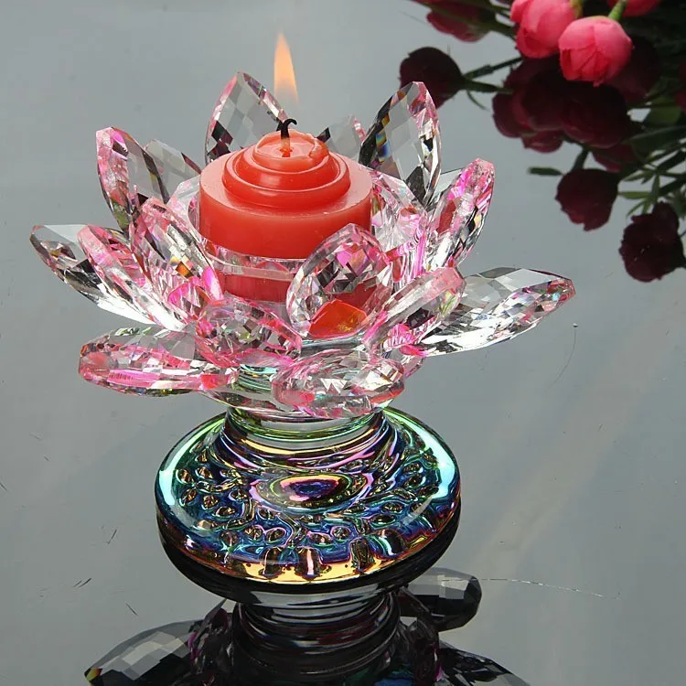 

Colorful Lotus Crystal Candle Stand Candlestick Holder Creative Crystal Flower Crafts Paperweight Fengshui Buddha Decor Ornament