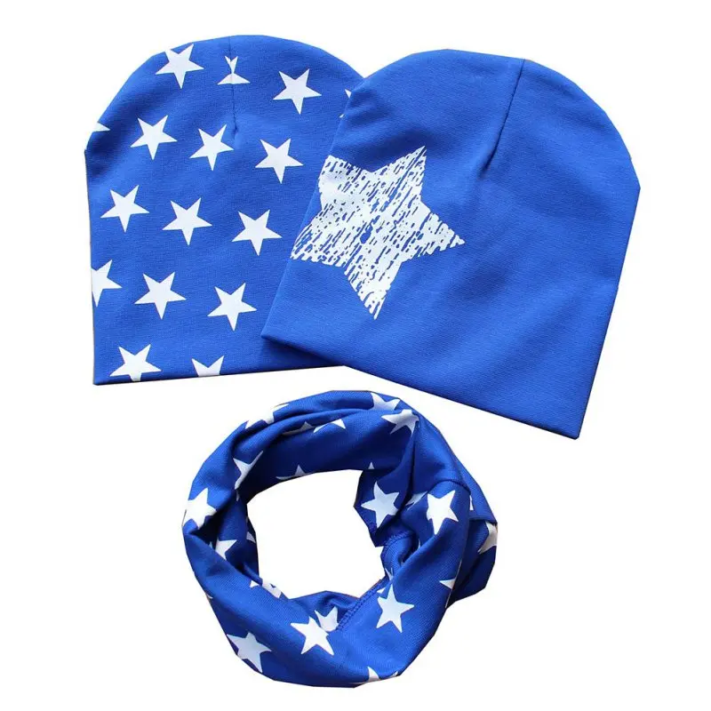 2 предмета шапки + 1 шт. шарф основы комплект ребенок хлопка звезды шляпа Дети для мальчиков и девочек