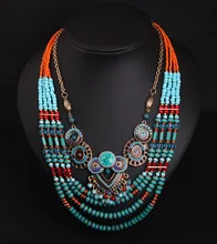 Female Vintage Necklace Statement Jewelry Bohemian Style Multilayers Cocktail Luxury Strands Bead Chain Necklace for Women