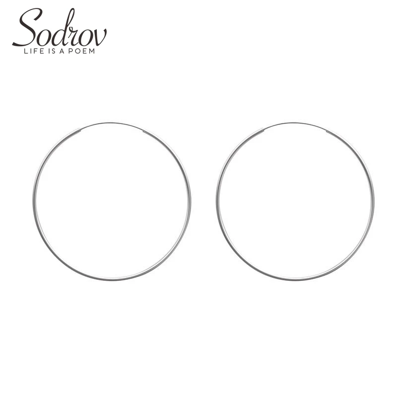 

SODROV 925 Sterling Silver Big Round Diameter 50mm Hoop Earring High Polishing HE043 Personalized