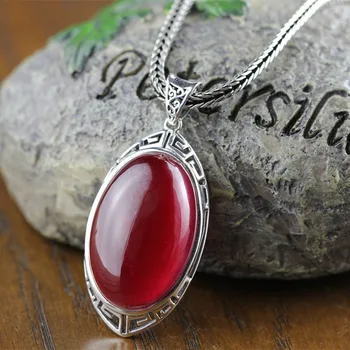 

925 sterling silver jewelry wholesale Vintage female red corundum Pendant