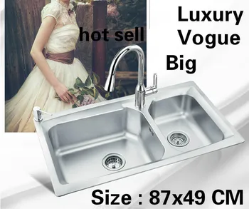 Online Free Shipping Apartment Luxury Wash Vegetables Kitchen Double Groove Sink 304 Stainless Steel Big Hot Sell 87x49 CM