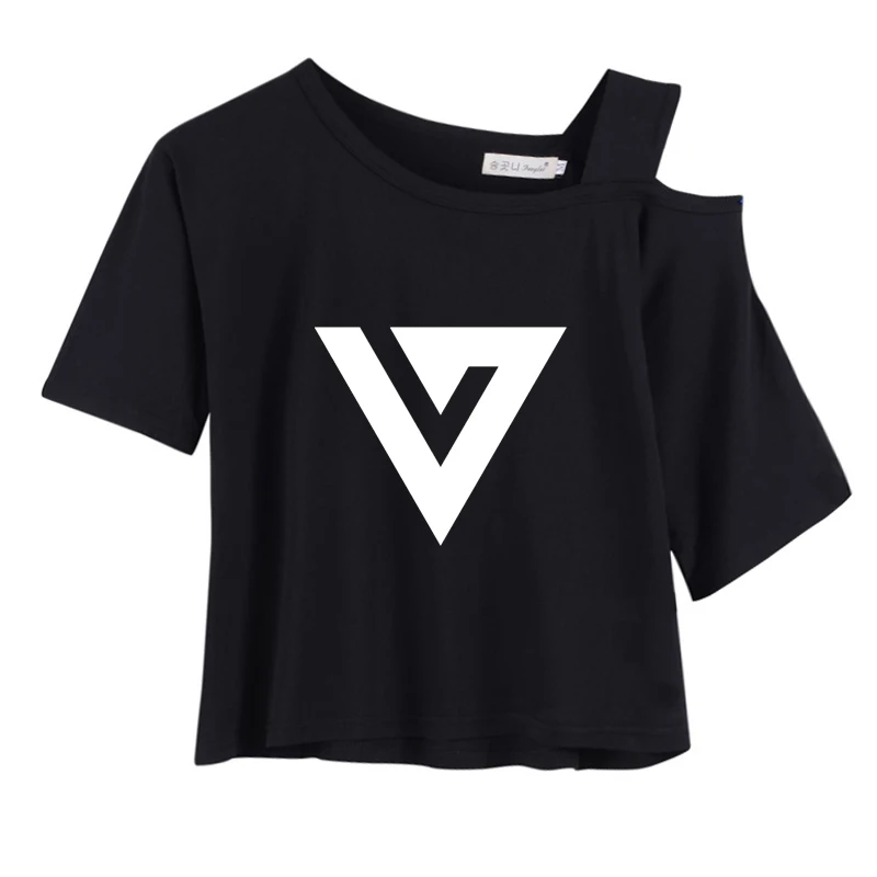 Новейшая футболка Exo Got7 черного и розового цвета с короткими рукавами для женщин и фанатов Monsta X Seventeen Twice Wanna One Stray Kids Ikon женская футболка - Цвет: seven-black