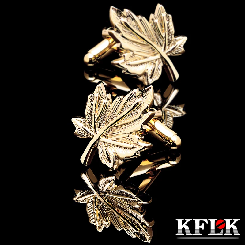 

KFLK Luxury 2019 New HOT shirt cufflink for mens Brand cuff buttons Gold leaf cuff links High Quality abotoaduras Jewelry