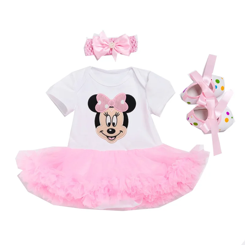 Baby Girl Dress 3PCssets Birthday Costume Romper Newborn Clothing Mickey Minnie Dress Bebe Infant Outfits with Headband Shoes