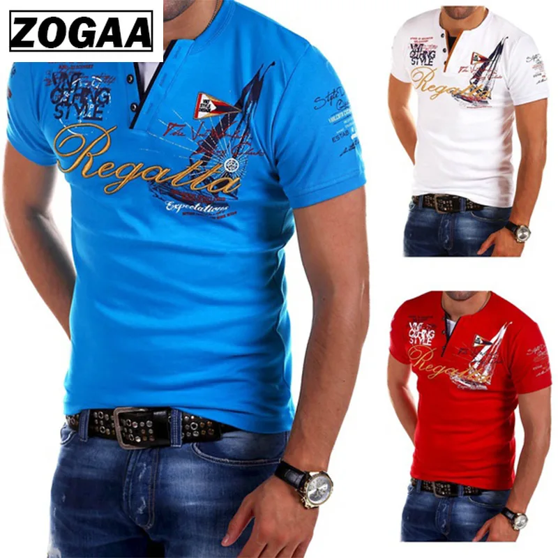 

ZOGAA Men T-shirts Fashion Personality Cultivating Sleeve Pure Color Casual Printed Letter Solid Anti-shrink Top Tees 2018 New