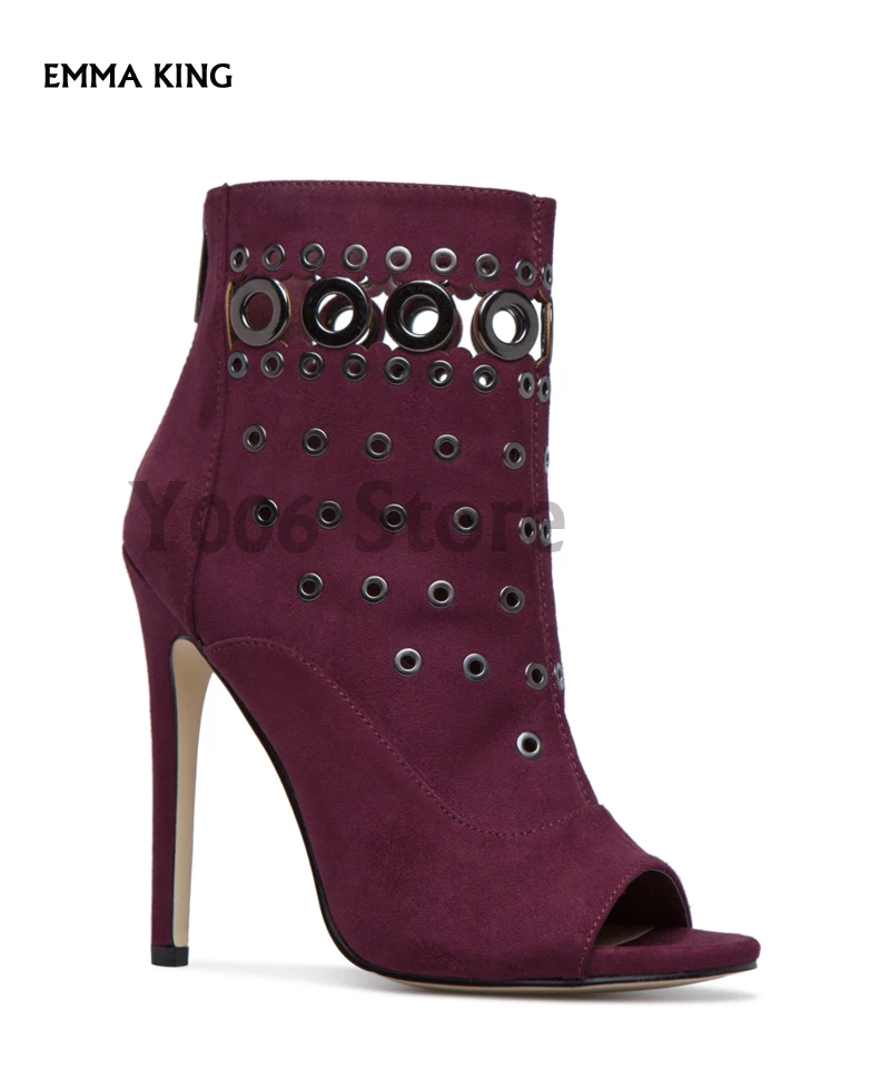 

New Various Grommet Ankle Boots For Women Stiletto zipper High Heel Botas Mujer 2019 Fashion Shoes Women Trendy Heels Ladies