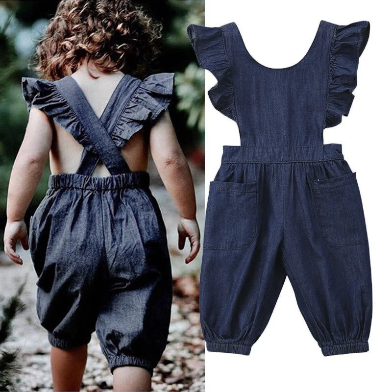 Celmia Infant Baby Girls Jumpsuit Denim Overalls Backless Rompers