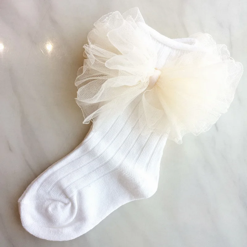Милые носки из хлопка для детей 1-3 лет, милые носки из пряжи с бантиком для девочек, милые носки для новорожденных, мягкая одежда, аксессуары - Цвет: white-1