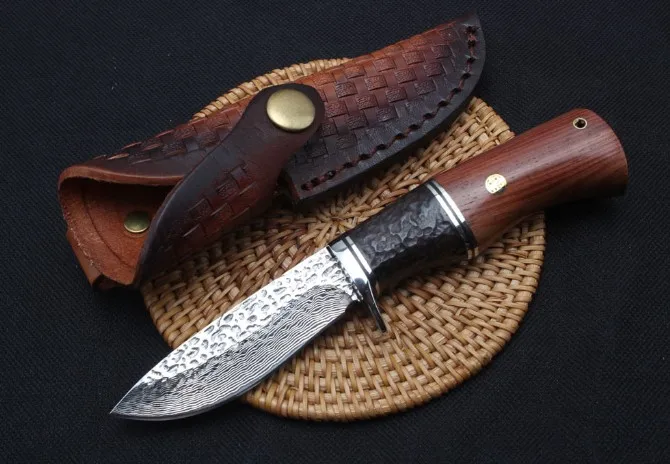 TRSKT дамасский коллекционный нож, сталь+ эбеновая ручка, 60Hrc, с кожаной оболочкой, охотничьи ножи для выживания Edc дропшиппинг