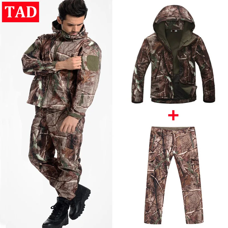 Sharkskin TAD Tactical Suit Men Army Hunting Sets Outdoor Sport Camping Hiking Clothes Camouflage Suit Military Jacket+Pants Sharkskin TAD Tactical Suit Men Army Hunting Sets Outdoor Sport Camping Hiking Clothes Camouflage Suit Military Jacket+Pants