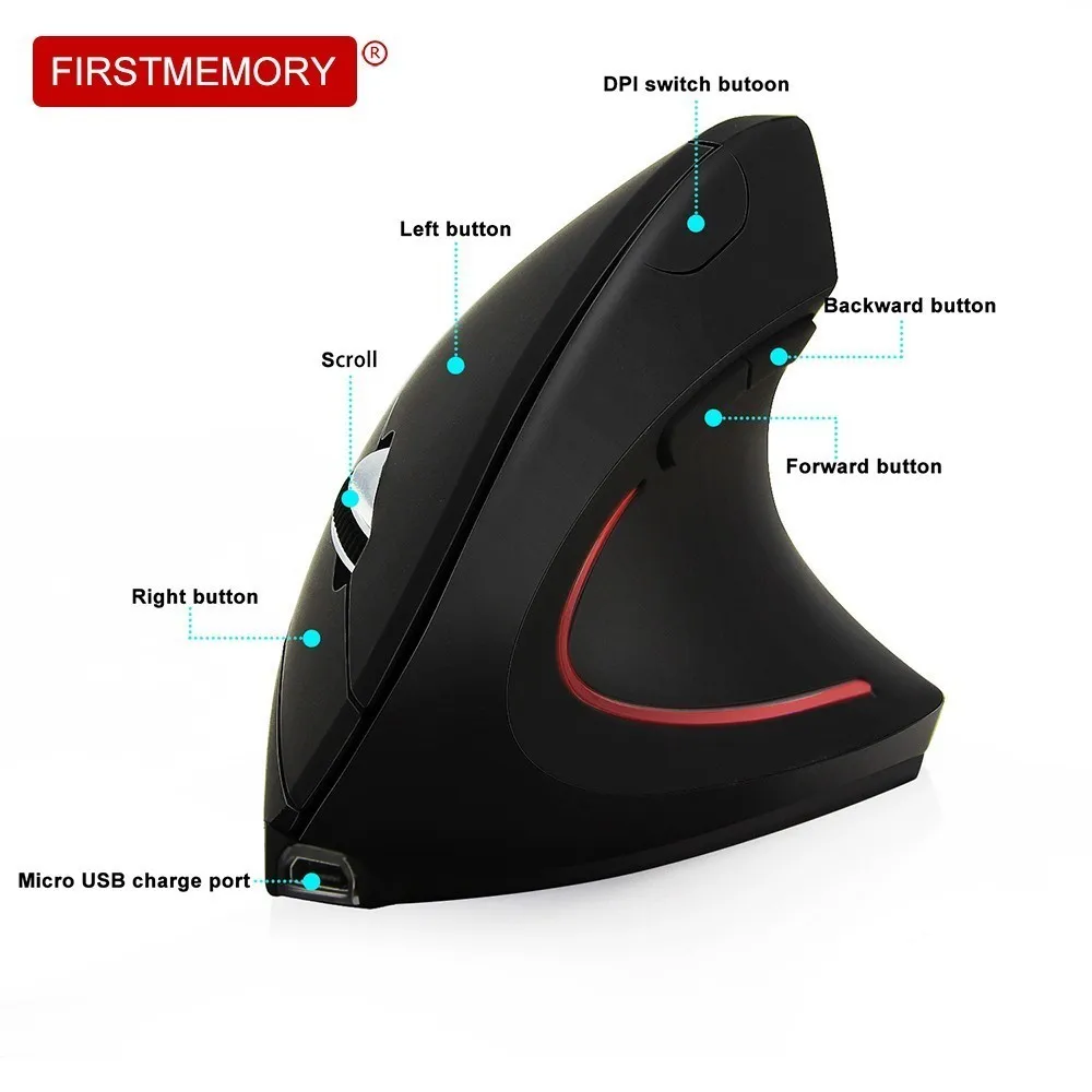 

Wireless Mouse Ergonomic Vertical Optical Computer Mouse 800-1600 DPI Rechargeable Mice Mause With Mouse Pad For PC Laptop
