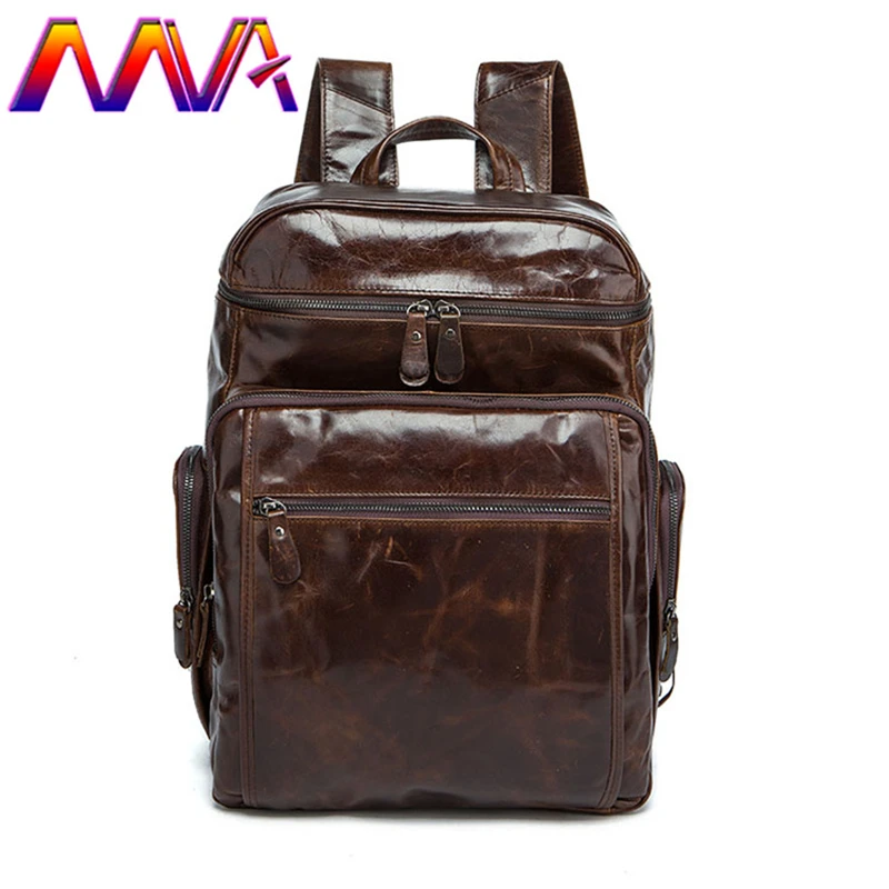 

MVA Quality Genuine Leather Men Backpack Fashion Men`s Travel Bag Laptop Computer Backpack Double Soft Shoulder Bag