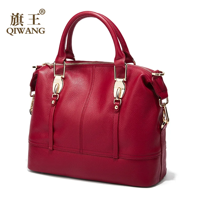 QIWANG أكياس المرأة جلد طبيعي فسيح البولينج اليد حقيبة كامل الحبوب جلد البقر حقائب السيدات الأزياء المحافظ ل قطعها و حزب