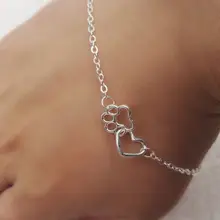 Милые красивые с серебряным покрытием лапы собаки и сердца браслет любовь сердце Дружба Ювелирные изделия для женщин/девочек подарок для влюбленных SanLan