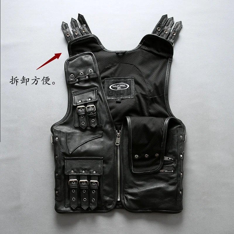 Reviews HA-97105 Read Description! Asian size super quality Cow skin adjustable vest men's cowhide leather vest mens stylish rider vest