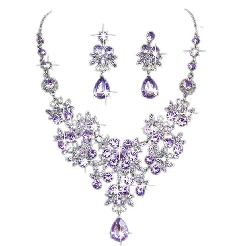 

OTOKY Jewelry Set Women Fashion Charm Prom Wedding Bridal Purple Crystal Rhinestone Necklace Earring jewelry set Dec12